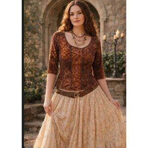 Cato Velvet Burnout Renaissance Cottagecore Floral Casual Top Size Medium Brown